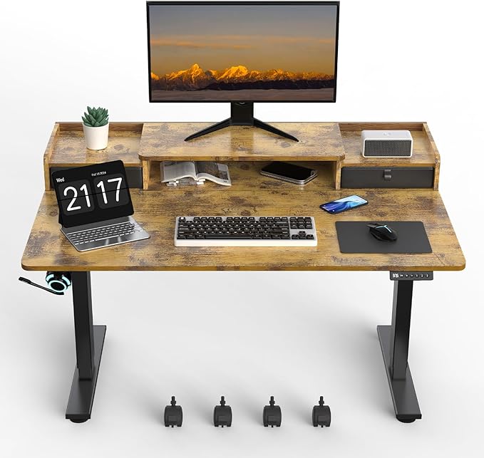 48×30 Inch Electric Standing Desk with 2 Drawers, Adjustable Height Widened Stand Up Desk with Storage Shelf, Sit to Stand Ergonomic Workstation for Home Office - LeafyLoom