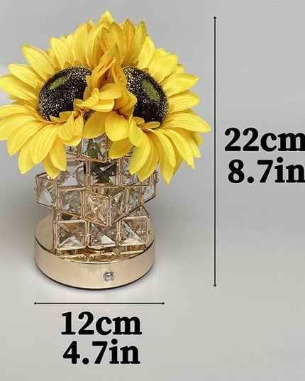 Sunflowers Lamp Touch Lam Artificial LED Sunflower Flowers with Glass Vase Table Lamp Night Light for Home Office Decor House Decorations Gift Idea - Rechargeable (Crystal Magic Cube Sunflower) - LeafyLoom