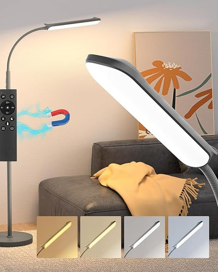 LED Floor Lamp, 18W Super Bright Floor Lamp for Living Room, Adjustable Stepless Colors & Brightness Gooseneck Standing Lamp, Eye Caring Reading Light with Remote& Touch Control for Bedroom Office - LeafyLoom