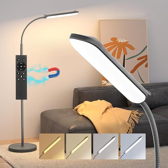 LED Floor Lamp, 18W Super Bright Floor Lamp for Living Room, Adjustable Stepless Colors & Brightness Gooseneck Standing Lamp, Eye Caring Reading Light with Remote& Touch Control for Bedroom Office - LeafyLoom