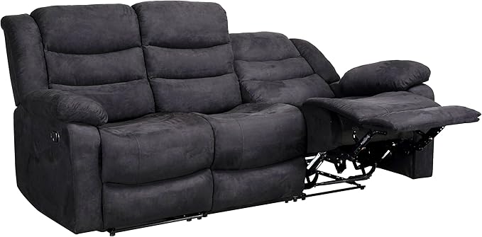 3 Pieces Oversized Manual Motion Set with Center Console,Cup Holders,Three Seaters Couch,Loveseat&Lounge Chair, Upholstered Reclining Sectional Sofa, Gray 3PIECES - LeafyLoom
