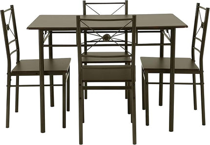 NicBex Small Dining Table Set for 4 Counter Height Dining Table Set 5-Piece Rectangle Dining Set for Kitchen, Breakfast Nook Living Room, Steel Frame, Space-Saving, Brown - LeafyLoom