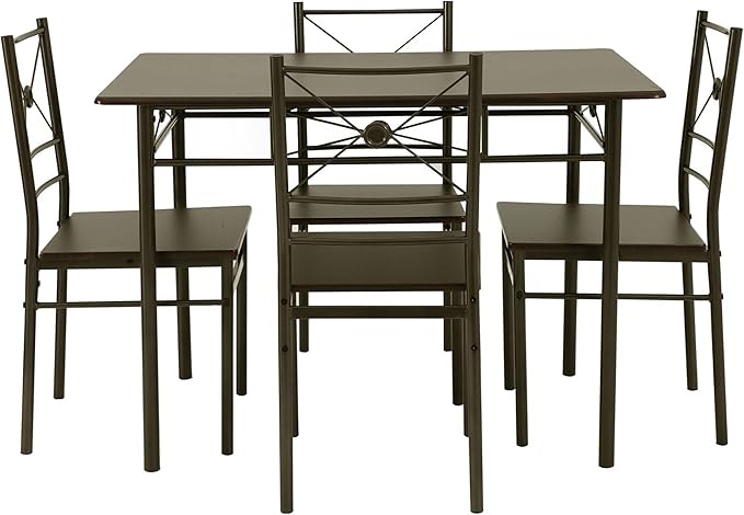 NicBex Small Dining Table Set for 4 Counter Height Dining Table Set 5-Piece Rectangle Dining Set for Kitchen, Breakfast Nook Living Room, Steel Frame, Space-Saving, Brown - LeafyLoom