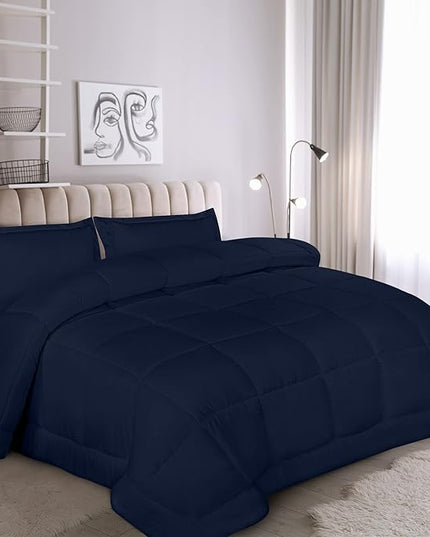 Utopia Bedding Queen Size Comforter Set with 2 Pillow Shams, Bedding Comforter Sets, Down Alternative Navy Comforter, Soft and Comfortable, Machine Washable - LeafyLoom
