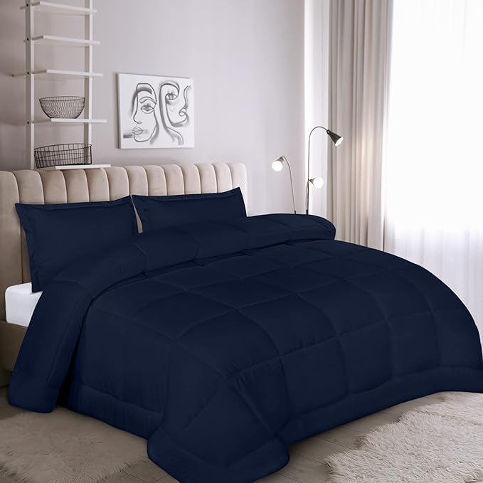 Utopia Bedding Queen Size Comforter Set with 2 Pillow Shams, Bedding Comforter Sets, Down Alternative Navy Comforter, Soft and Comfortable, Machine Washable - LeafyLoom