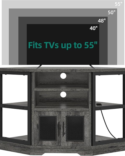 YITAHOME Corner TV Stand for TVs up to 55 Inch with Power Outlet, Modern Farmhouse Entertainment Center, Wood TV Media Console with Storage Cabinets Shelves for Living Room Bedroom, Gray Oak - LeafyLoom