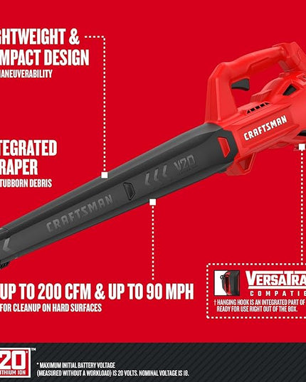 CRAFTSMAN V20 Cordless Leaf Blower, Hard Surface Blower, Bare Tool Only (CMCBL710B) - LeafyLoom