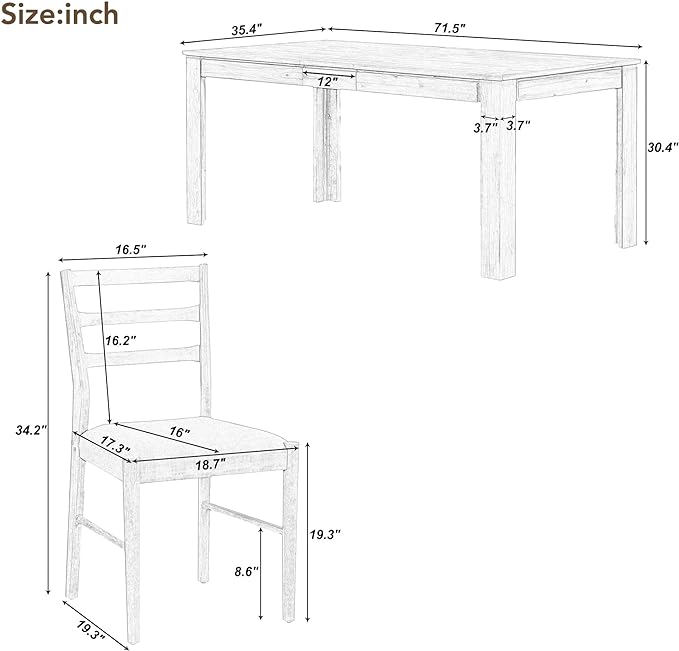 7-Piece Modernization Extendable Dining, Mutifunctional Wooden Kitchen Table Set with 12" Leaf and 2 Drawers, 6 Chairs with Soft Cushion, Brown + White, Onesize - LeafyLoom