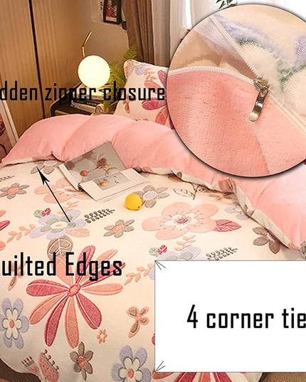 MorroMorn Pink Duvet Cover Queen, Floral Bedding Sets, Comforter Covers Set, Down Alternative Blanket Ultra Soft Kawaii Cute Blooming Flowers for Girls Kids Teen Women Full Double Size - LeafyLoom