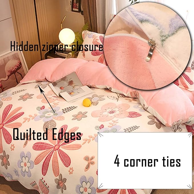 MorroMorn Twin Bedding Sets, Pink Floral Duvet Cover Set, Fluffy Comforter Covers, Colorful Flowers Blanket Ultra Soft Kawaii Cute for Girls Toddler Kids Teen Women Twin/Twin XL Size - LeafyLoom