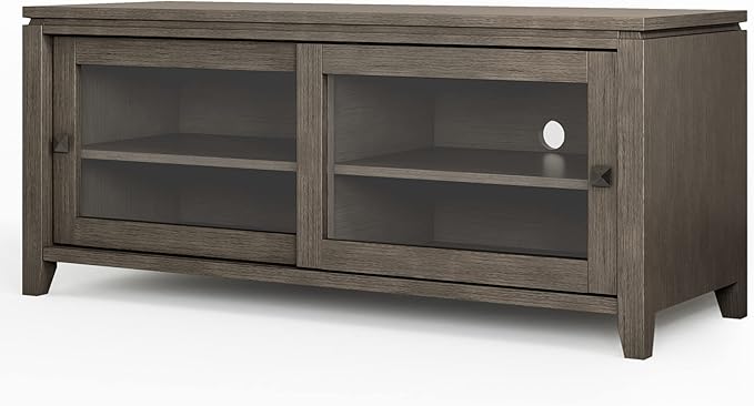 SIMPLIHOME Cosmopolitan SOLID WOOD 48 Inch Wide Contemporary TV Media Stand in Farmhouse Grey for TVs up to 55 Inches, For the Living Room and Entertainment Center - LeafyLoom