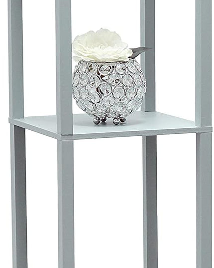Simple Designs LF1037-GRY Organizer Storage Shelf with 2 Ports, 1 Charging Outlet and Linen Shade USB Etagere Floor Lamp, Gray - LeafyLoom