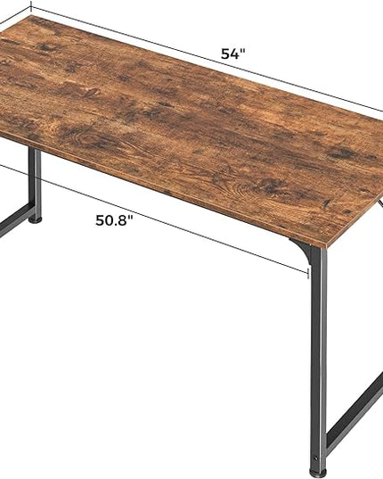 Computer Desk, 55 Inch Office Desk, Gaming Desk with Storage, Writing Desk Work Desk for Home Office, Study, Modern Simple Desk, Large Legroom, Metal Frame, Rustic Brown - LeafyLoom