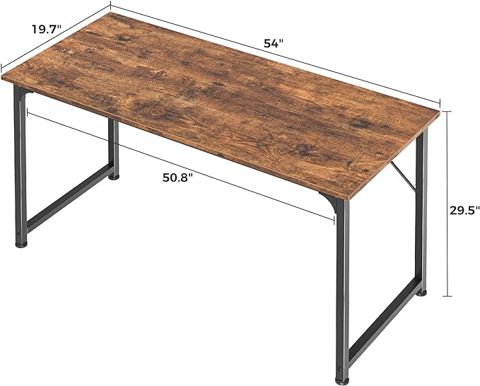 Computer Desk, 55 Inch Office Desk, Gaming Desk with Storage, Writing Desk Work Desk for Home Office, Study, Modern Simple Desk, Large Legroom, Metal Frame, Rustic Brown - LeafyLoom