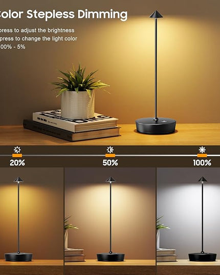 Cordless Table Lamp Rechargeable, Waterproof Portable Touch Dimmable Desk Lamp, 6000mAh Battery Operated LED Table Light for Restaurant/Indoor/Patio - LeafyLoom