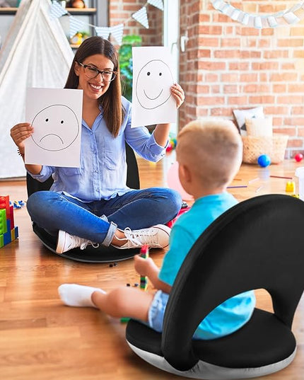 Nnewvante Floor Chair 42-position Adjustable Floor Seating for Kids Adults with Back Support Folding Floor Seat Cushioned Recliner Meditation Washable Chaise Lounges, Black - LeafyLoom