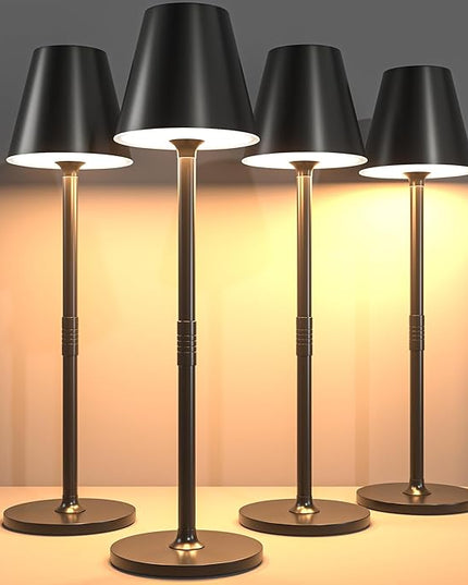 LED CordlessTable Lamp,4000mAh Rechargeable Battery Desk lamp,3 Level Brightness Beside Night Light, Minimalist Design, for Couple Dinner/Coffee Table/Restaurant/Bedroom(Black 4pack) - LeafyLoom