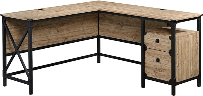 Sauder Steel River L-Shaped Desk (59.84" x 57.32" x 29.53") Steel River Lateral File (30.08" x 20.75" x 29.53") Bundle, Milled Mesquite Finish - LeafyLoom
