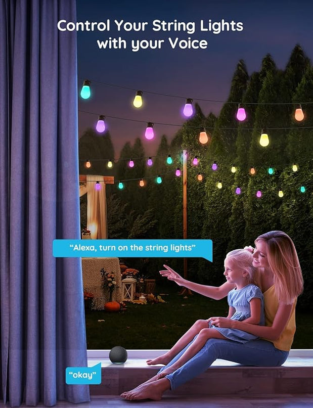Govee Smart Outdoor String Lights H7021, RGBIC Warm White 96ft (2 Ropes of 48ft) LED Bulbs for Halloween Decorations, Christmas, WiFi Patio Lights Work with Alexa, Google, APP Control, IP65 Waterproof Govee
