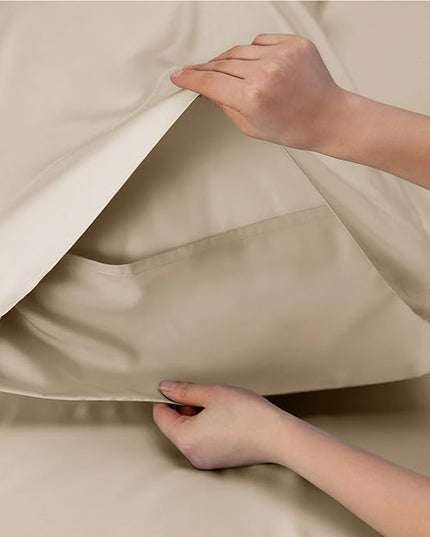 Bedsure Twin Sheets Set, Cooling Sheets Twin Size Bed Set, Rayon Derived from Bamboo, Twin Size Sheets, Breathable & Soft Bed Sheets, Hotel Luxury Silky Bedding Sheets & Pillowcases, Beige - LeafyLoom