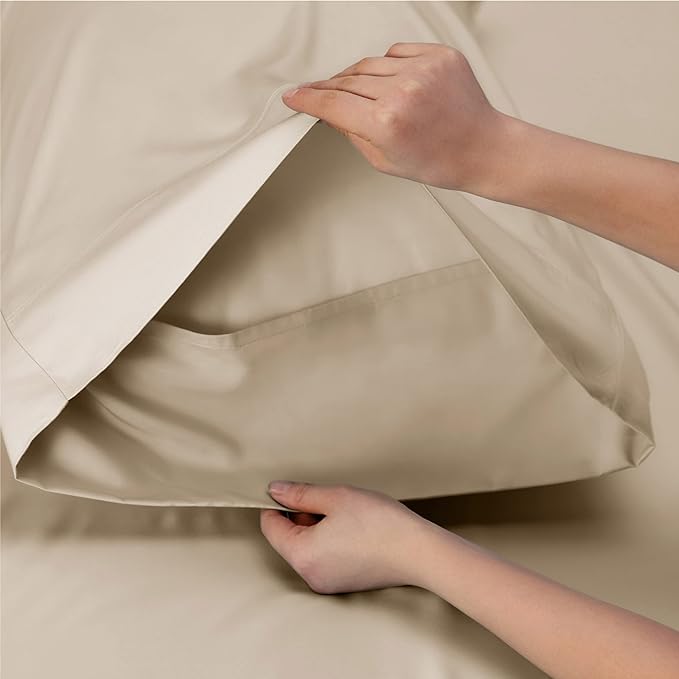 Bedsure Twin Sheets Set, Cooling Sheets Twin Size Bed Set, Rayon Derived from Bamboo, Twin Size Sheets, Breathable & Soft Bed Sheets, Hotel Luxury Silky Bedding Sheets & Pillowcases, Beige - LeafyLoom