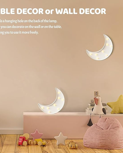 White Moon Decor Bedroom, Battery Powered Moon Night Light for Kids, Kids Room Decor, Baby Room Decor, Nursery Wall Decor, Kids Night Lights for Bedroom, Toddler Night Lights, Baby Night Light - LeafyLoom