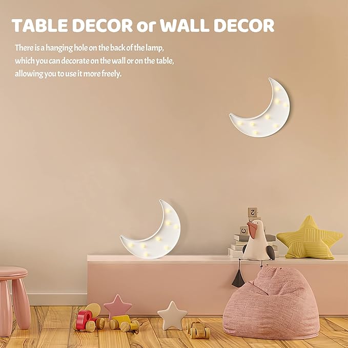 White Moon Decor Bedroom, Battery Powered Moon Night Light for Kids, Kids Room Decor, Baby Room Decor, Nursery Wall Decor, Kids Night Lights for Bedroom, Toddler Night Lights, Baby Night Light - LeafyLoom