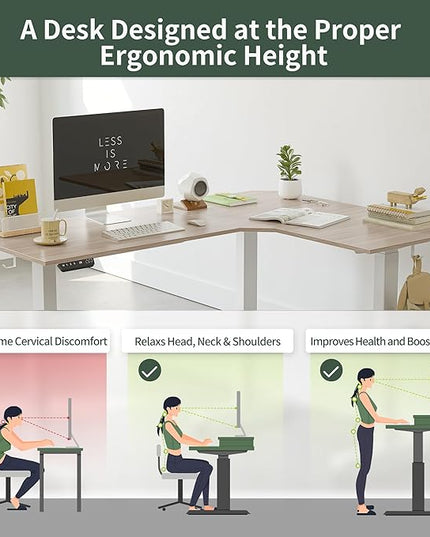 FEZIBO 75 Inches Triple Motor L Shaped Standing Desk Reversible, Electric Height Adjustable Corner Stand up Desk, Sit Stand Desk Computer Workstation, White Frame/Light Walnut Top - LeafyLoom