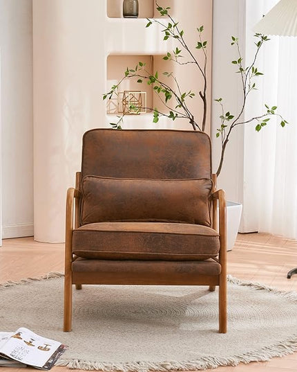 Bonnlo Microfiber Rustic Mid Century Modern Accent Chair, Soild Wood Padding Lounge Armchairs Side Sitting Chairs for Living Room, Bedroom, Guest Room - LeafyLoom