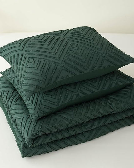 Queen Comforter Set Dark Green, Boho Forest Green Christmas Comforter Set 3 Pieces, All Season Tufted Queen Size Bed Comforter Set (90x90In Comforter & 2 Pillowcases) - LeafyLoom