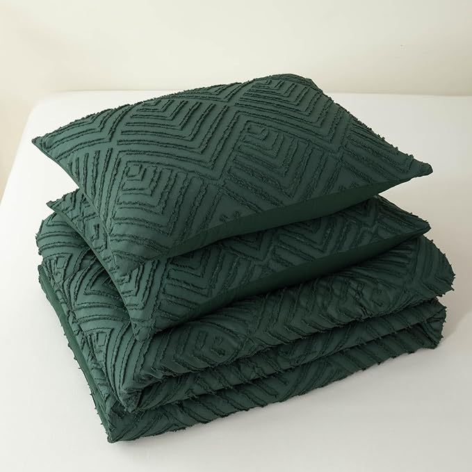Queen Comforter Set Dark Green, Boho Forest Green Christmas Comforter Set 3 Pieces, All Season Tufted Queen Size Bed Comforter Set (90x90In Comforter & 2 Pillowcases) - LeafyLoom