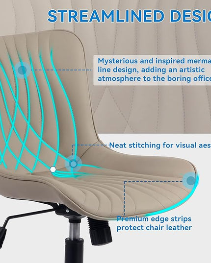 YOUNIKE Office Chair, Desk Chair with Wheels, Home Office Computer Task Chairs, Modern Faux Leather Padded Vanity Chair, Adjustable Swivel Armless Office Chairs with Back, Khaki - LeafyLoom