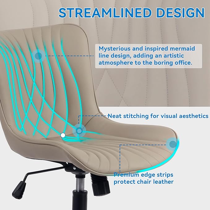 YOUNIKE Office Chair, Desk Chair with Wheels, Home Office Computer Task Chairs, Modern Faux Leather Padded Vanity Chair, Adjustable Swivel Armless Office Chairs with Back, Khaki - LeafyLoom