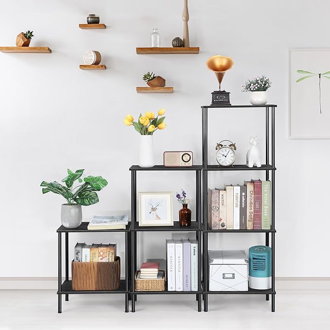 melos 2 Tier Bookshelf, Classically Tall Bookcase Shelf Storage Organizer, Modern Book Shelf for Bedroom, Living Room and Home Office, Black - LeafyLoom