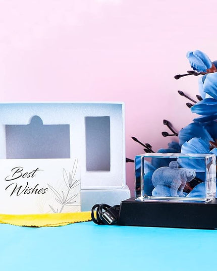 Qianwei Gifts for Mom from Daughter Son Kids, 3D Crystal Engrave Bear Statue Figurines Decor Mama Gifts, Birthday Gifts for Mom Unique - LeafyLoom