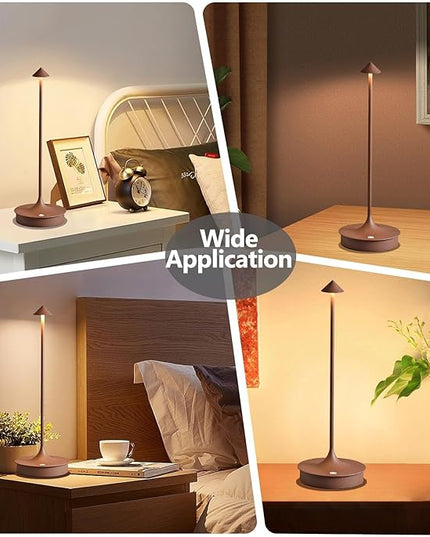 Cordless Table Lamps Rechargeable, LED Desk Lamp 4000mAh Battery Operated Outdoor Waterproof Portable Touch Dimmable Table Light for Patio/Restaurant/Bar/Indoor (Brown-2PC) - LeafyLoom
