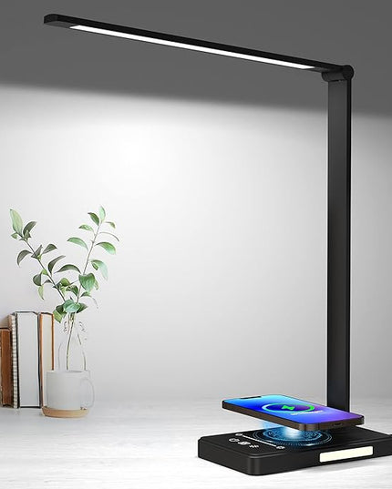 LED Desk Lamp with 10W Fast Wireless Charger, Dimmable Eye Caring Reading Desk Lamps for Office Home, Desk Light with 5 Lighting & 10 Brightness, Touch Control Table Lamp Dorm for Study Gifts BEYONDOP - LeafyLoom