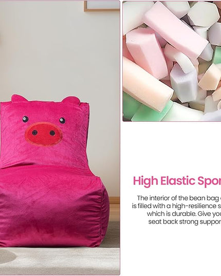Bean Bag Chair for Kids, Cute Pig L-Shape Animal Bean Bag Sofa with Top Handles and Side Pockets, Cute Soft and Comfy Bean Bag Chair with Filler Included, Ages 1+ Children's Day Gifts - LeafyLoom