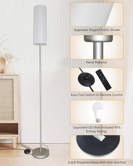 LED Floor Lamp for Living Room,3 Color Temperature Floor Lamps with Remote Control &Foot Switch Modern Standing Lamp,Reading Lamp for Bedroom, Study Room, Office, 9W Bulb Included - LeafyLoom