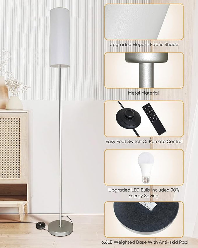 LED Floor Lamp for Living Room,3 Color Temperature Floor Lamps with Remote Control &Foot Switch Modern Standing Lamp,Reading Lamp for Bedroom, Study Room, Office, 9W Bulb Included - LeafyLoom