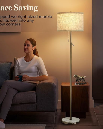 Marble Floor Lamp, Adjustable Height Standing Lamp with Marble Base Tall Lamp with Pull Chain Switch Floor Lamps for Living Room, Bedroom & Office Bulbs Not Included(Silver) - LeafyLoom