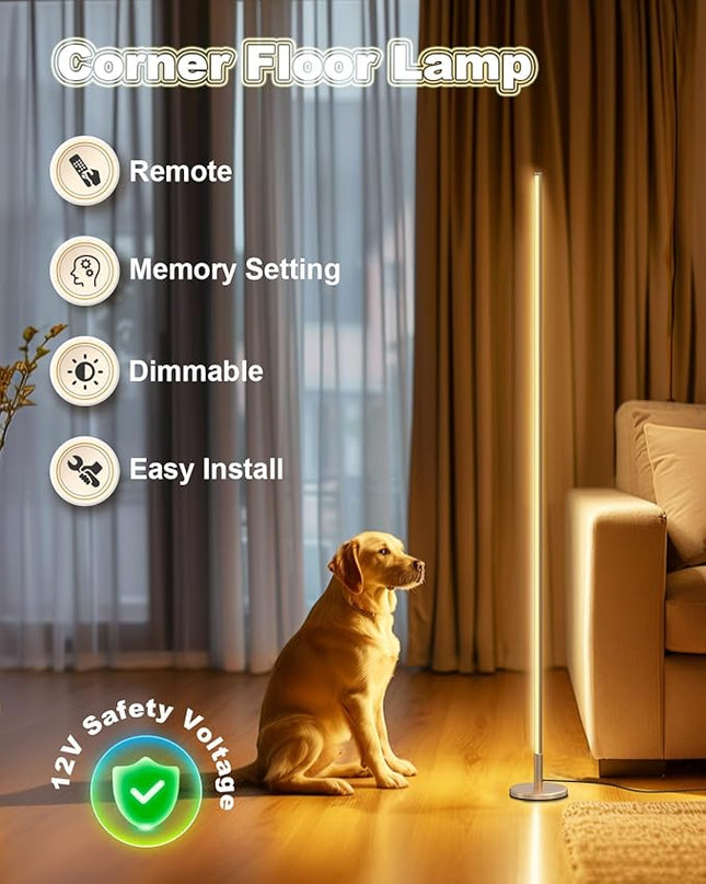 TACAHE Minimalist Corner Floor Lamp - 2700K-6500K Dimmable LED Night Light - Modern Standing Mood Lamp with Remote Control for Living Room, Bedroom - 57" 12W - Gold - 1Pack - LeafyLoom