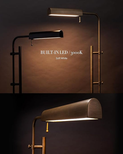 O'Bright Cedric Adjustable Pharmacy Floor Lamp - Industrial Design for Reading, Crafting, Work - 10W LED, Height 45-61 inches - Ideal for Living Room, Bedside, Office - Antique Brass - LeafyLoom