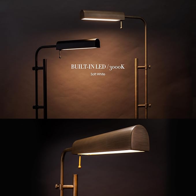 O'Bright Cedric Adjustable Pharmacy Floor Lamp - Industrial Design for Reading, Crafting, Work - 10W LED, Height 45-61 inches - Ideal for Living Room, Bedside, Office - Antique Brass - LeafyLoom