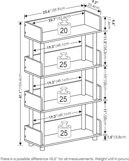 Furinno Turn-N-Tube 4-Tier Toolless Display Rack, Amber Pine/Black - LeafyLoom