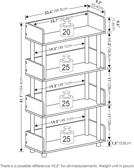 Furinno Turn-N-Tube 4-Tier Toolless Freestanding Multipurposes Display Rack, Walnut - LeafyLoom