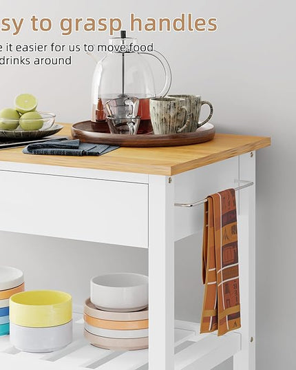 Shintenchi Kitchen Island Cart with Storage,Rolling Kitchen Island Side Table on Wheels with Large Worktop,Storage Cabinet,Towel Rack,Drawers and Open Shelves for Kitchen,Dinning Room,White - LeafyLoom