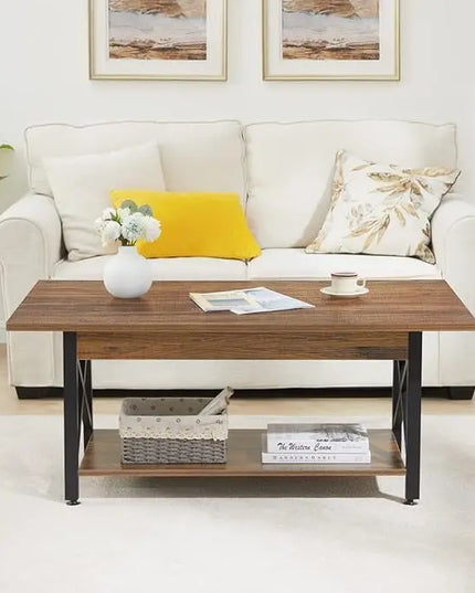 GreenForest Coffee Table Large 43.3 x 23.6 inch Farmhouse Rustic with Storage Shelf for Living Room, Easy Assembly, Walnut - LeafyLoom