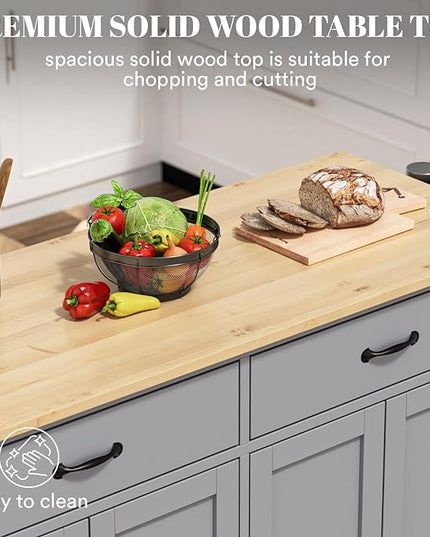 Large Kitchen Island On Wheels with Storage 54in Width Mobile Moveable Portable Rolling Wood Island for Kitchen Dining Room with Drawers Cabinet Spice Rack Towel Rack - LeafyLoom