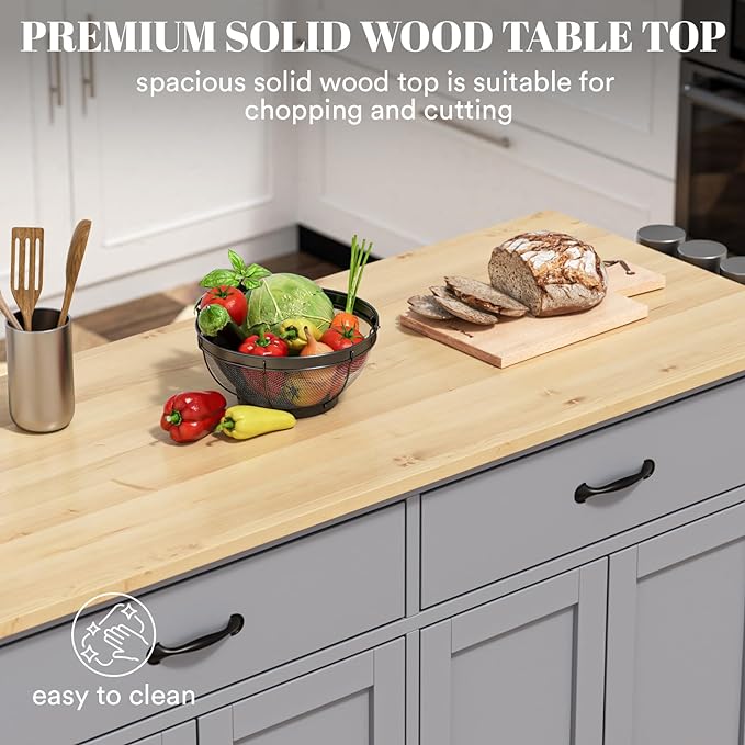 Large Kitchen Island On Wheels with Storage 54in Width Mobile Moveable Portable Rolling Wood Island for Kitchen Dining Room with Drawers Cabinet Spice Rack Towel Rack - LeafyLoom